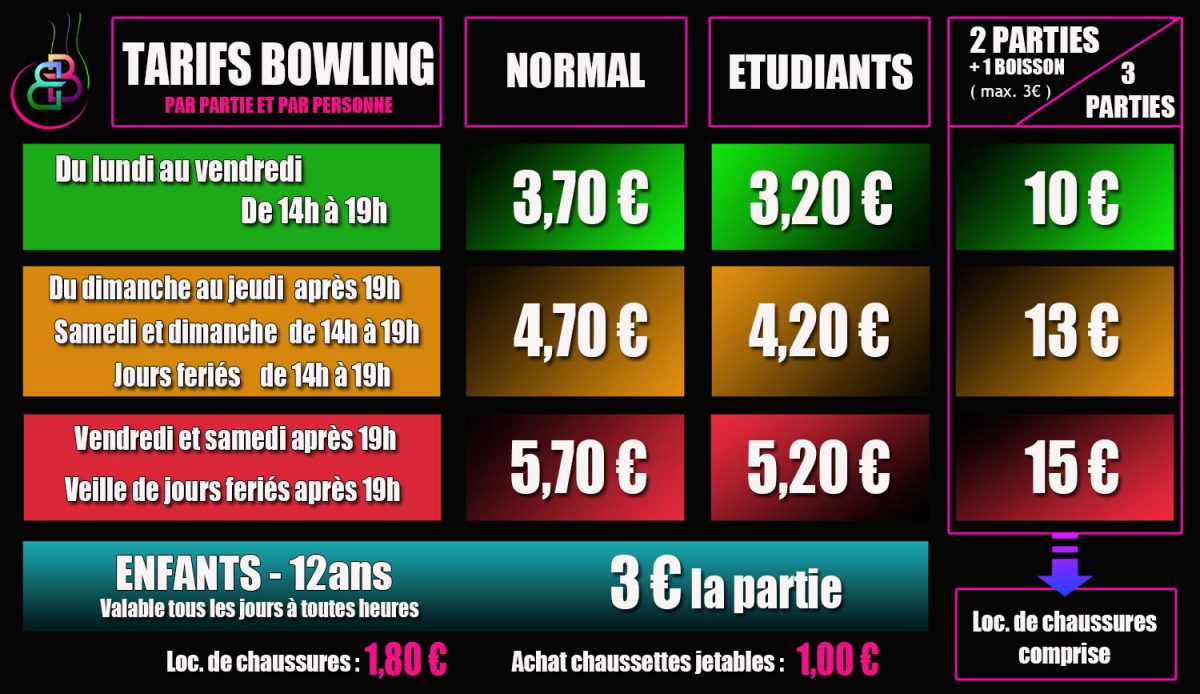 Tarifs du Bowling et activités et horaires d'ouverture Bowling 4 as Belfort